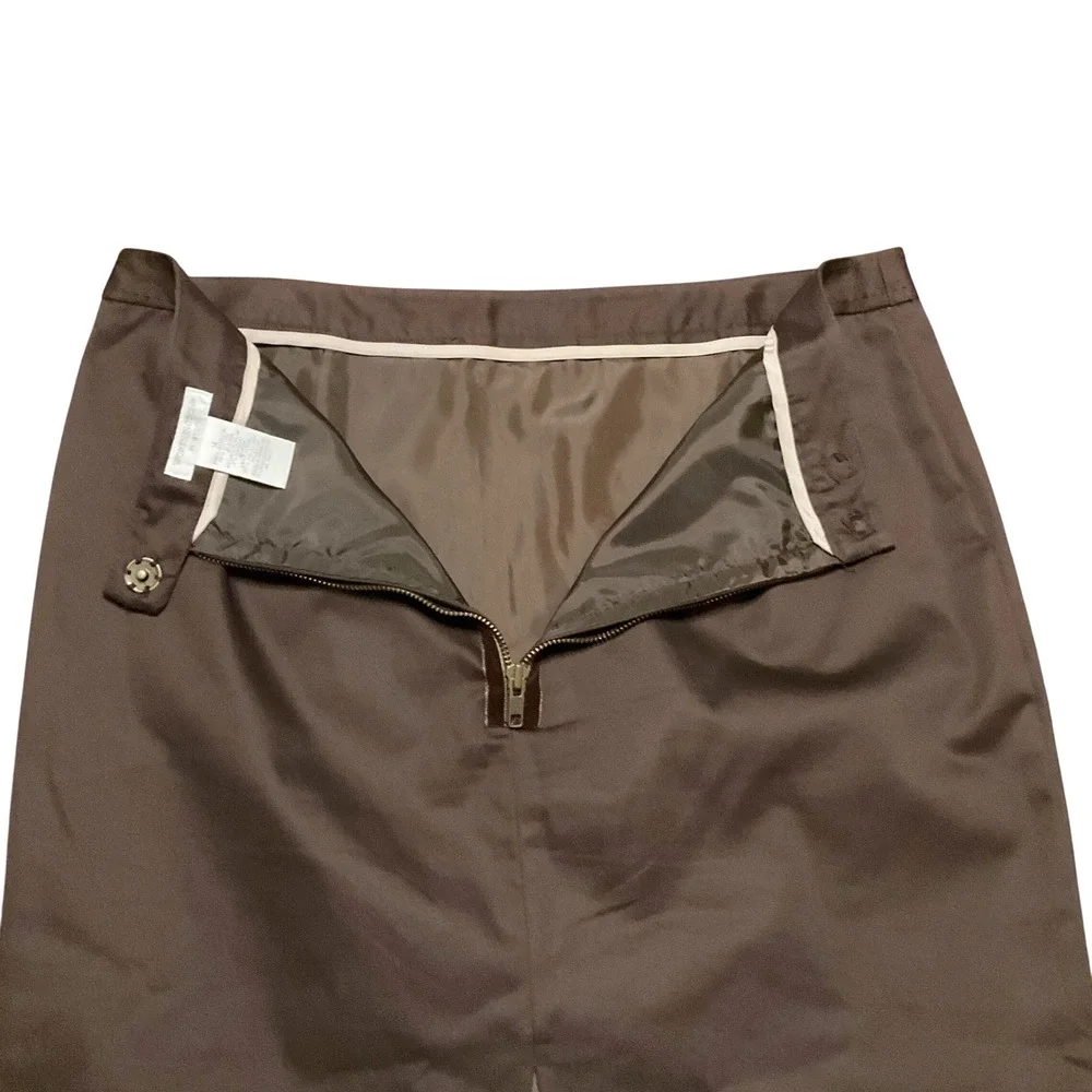 Y2K Pencil Skirt Wms 14 Brown Exposed Back Zip Stretch Career Office Library